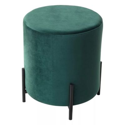 Пуф для гостиной ФЕЛИКС круглый зеленый, велюр / черный каркас