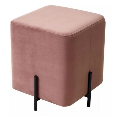 Пуф для гостиной ФЕЛИКС квадратный розовый, велюр / черный каркас