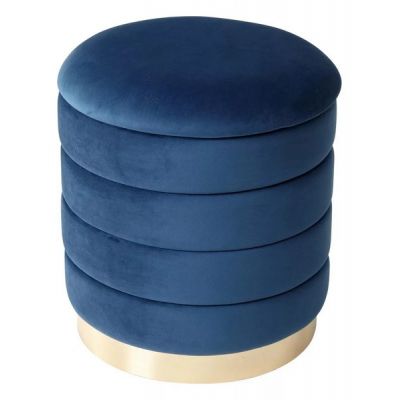 Пуф для гостиной ФРЕД синий 29, велюр / золотой каркас