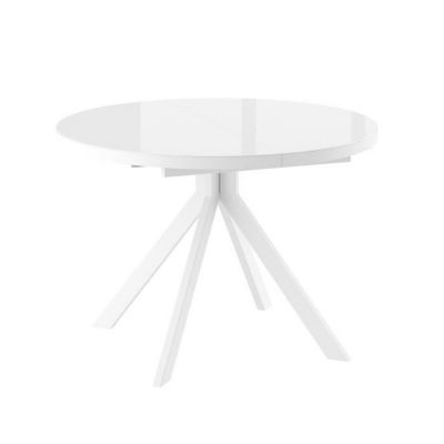 Стол круглый раздвижной со стеклом "RONDO-110" (Белый оптивайт/Белый)