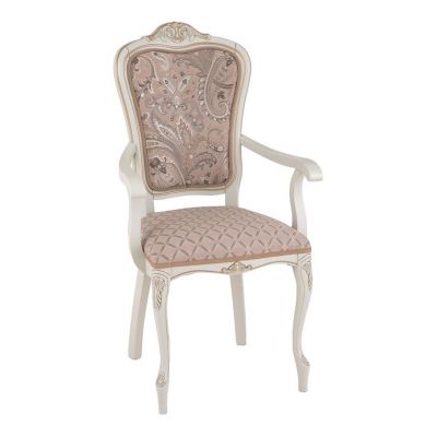 Кресло с подлокотниками Виконт (тон 308 слоновая кость + патина золото/ ткань Афитап розовый/компаньон)