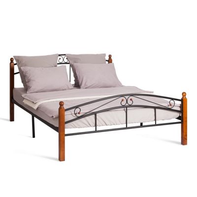 Кровать AT-8077 160*200 см (Queen bed), красный дуб/черный