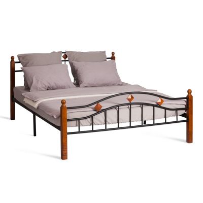 Кровать AT-126 160*200 см (Queen bed), красный дуб/черный