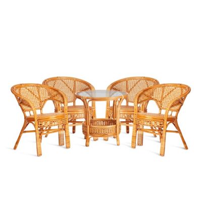 Комплект "Pelangi/Пеланги" 02/15 (стол со стеклом + 4 кресла) [без подушек] ротанг, медовый